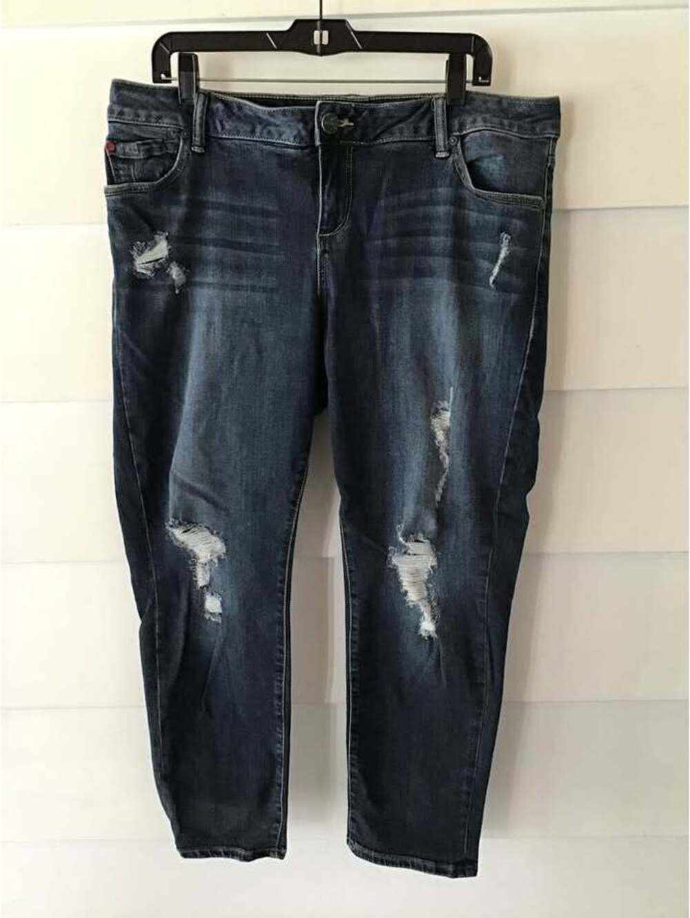 SIZE 14 DARK BLUE DISTRESSED SLINK JEANS #385